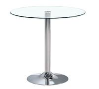 Modern Round Tempered Glass Dining Table - 60CM Chrome Base Bistro Breakfast Bar Table - Stylish Transparent Finish for Kitchen and Dining Room