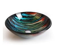 Modern Round Tempered Glass Vessel Sink - Bathroom Lavatory Vanity Sink Above Counter Washing Bowl Basin with Pop-up Drain