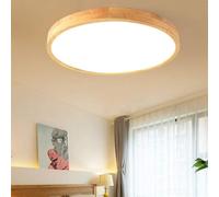 Modern Round Ultra-Thin Oak Flush Ceiling Light, LED Dimmable Ceiling Lamp with Remote Control, Wooden Pendant Light Fixture for Living Room, Bedroom, Lounge, Hallway, Porch