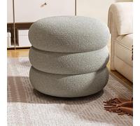 Modern Round Upholstered Footrest for Living Room & Bedroom, Soft Compact Stool with Grey Fabric, 35x35x30cm - Stylish Accent for Sofa & Vanity