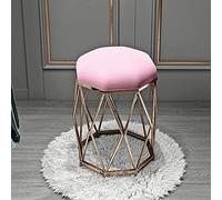 Modern Round Velvet Makeup Stool with Metal Legs for Living Room Bedroom or Beauty Store Pink