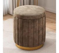 Modern Round Velvet Storage Ottoman - Upholstered Footrest & Vanity Stool with Removable Lid Gold Metal Base Stylish Accent for Living Room Bedroom Dorm (Brown)