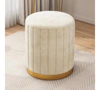 Modern Round Velvet Upholstered Stool with Removable Cover & Gold Base - Stylish Entryway Storage Stool for Bedroom Living Room Off White Non-Storage Design