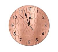 Modern Round Wall Clock Art Deco Rose Gold Copper Geometry Minimal Square Silent Non Ticking Wall Clocks for Kitchen, Office, Retro Hanging Clock, 10 Inches
