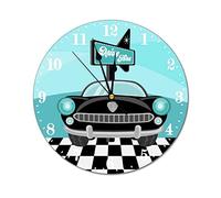 Modern Round Wall Clock Cute 50s Drive Thru Home Decor Silent Non Ticking Wall Clocks for Kitchen, Office, Retro Hanging Clock, 14 Inches
