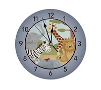 Modern Round Wall Clock Gray Safari Jungle Animal Nursery Silent Non Ticking Wall Clocks for Kitchen, Office, Retro Hanging Clock, 14 Inches