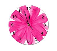Modern Round Wall Clock Hot Pink Watercolor Flower Silent Non Ticking Wall Clocks for Kitchen, Office, Retro Hanging Clock, 10 Inches