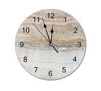 Modern Round Wall Clock Minimalist Modern Chic Beige Tan White Grey Marble Silent Non Ticking Wall Clocks for Kitchen, Office, Retro Hanging Clock, 10 Inches
