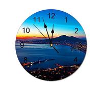 Modern Round Wall Clock Naples And Vesuvius Italy Lights Bay Sunset Silent Non Ticking Wall Clocks for Kitchen, Office, Retro Hanging Clock, 10 Inches