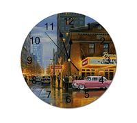 Modern Round Wall Clock Paramount Cinema Vintage Elvis Street Cars Silent Non Ticking Wall Clocks for Kitchen, Office, Retro Hanging Clock, 10 Inches