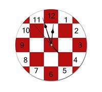 Modern Round Wall Clock Retro Diner Red & White Checkers Clock Vintage Silent Non Ticking Wall Clocks for Kitchen, Office, Retro Hanging Clock, 14 Inches