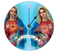Modern Round Wall Clock - Sacred Hearts Jesus Mary Christ Virgin Natural theme Silent Non Ticking Wall Clocks for Kitchen, Office, Retro Hanging Clock, 10 Inches