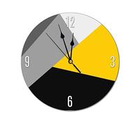 Modern Round Wall Clock Simple Modern Gray Yellow And Black Geo Silent Non Ticking Wall Clocks for Kitchen, Office, Retro Hanging Clock, 10 Inches