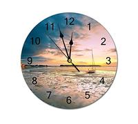 Modern Round Wall Clock Wonderful Beach in Low Tide at Sunrise City Silent Non Ticking Wall Clocks for Kitchen, Office, Retro Hanging Clock, 14 Inches