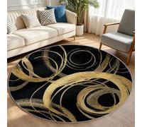 Modern Round Washable Rugs Living room, 120 cm, Black | Soft Low Pile Abstract Lines Swirl Rugs, Stain & Fade Resistant, Circle Carpet for Bedroom, Home Decor