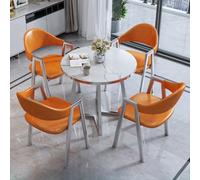 Modern Round White Faux Marble Dining Table Set for 4 - Stylish Kitchen Table with Carbon Steel Legs & Silver Edge Includes 4 Elegant Leather/Cotton Linen Chairs - 31.5"