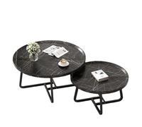 Modern Round Wooden Coffee Table Set of 2 - Stylish Black Grain Design for Living Room, Thickened Square Tube, Space-Saving, 27.6" & 19.7" Sizes, Perfect for Small Spaces