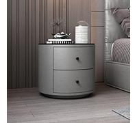 Modern Round Wooden Nightstand with 2 Drawers - Stylish Leather-Lined Bedside Table for Bedroom & Living Room Storage - Contemporary Accent Furniture Piece