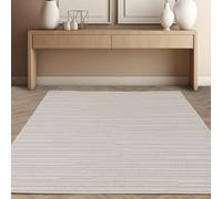 Modern Rug for Living Room, Bedroom, Dining Room, Lounge Flatweave High Traffic Areas Carpet Natural Textured Soft Camber Rug Stripe Ivory Small 80x150 cm (2'6"x5')