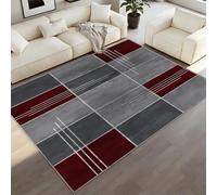 Modern Rugs, 200x300cm Mid-Century Red Grey Geometric Area Rug, Checkered Patchwork Carpet, Extra Large Size Bedroom Dining Room Lounge Home Office Decor Soft Touch Short Pile Style Non Shedding