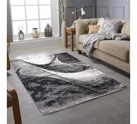 Modern Rugs Dining Room Bedroom Extra Large Small Medium Rectangular Size Soft Touch Thick Pile Living Room Navy/Blue/Grey/Silver Area Rug Non Shedding (Black, 80 x 150 cm)