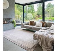 Modern Rugs Silver Grey Greige Soft Velvet Feel Distressed Border Design Neutral Cream Beige Tone Luxury Living Room Bedroom Carpet Contemporary Area Rug 160cm x 230cm (5ft 3" x 7ft 7")
