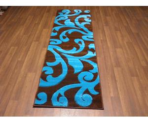 Modern Runners 60x220cm Aprox 8ft Hand Carved Super Quality Vine Brown/Teal New