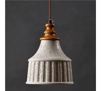 Modern Rustic Cement Bell Chandelier with Solid Wood Top, Adjustable E27 Ceiling Light Fixture for Kitchen Island, Dining Room, Bedroom, and Bedside