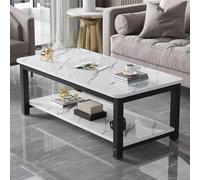 Modern Rustic Coffee Table with 2-Tier Open Shelf, Metal Frame and Wood Top, Perfect for Living Room as Sofa or Cocktail Table