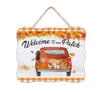 Modern Rustic Decor Wood Plank Hanging Sign Welcome to Our Patch Cute Wall Art Wood Plaque Sign 8x10 Inch Gnome Pumpkin Buffalo Plaid Fall Wooden Hanging Signs Home Decor for Nursery Front Door