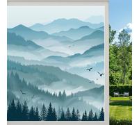 Modern Rustic Forest Stained Glass Window Film, Mysterious Misty Nature Bird Tree Peel and Stick Privacy Film, Frosted Adhesive Vinyl Decorative for Bathroom Windows Glass Doors, （40x60cm）