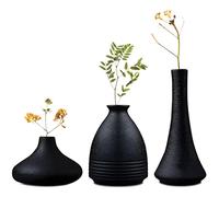 Modern Rustic Mini Black Ceramic Vases Set of 3 for Home Decor, Bud Vases Set, Decorative vase for Pampas Grass & Dried Flowers