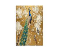 Modern Rustic Peacock Canvas Wall Art, Beautiful Floral Plants Wild Animals Picture Painting on Canvas, Print Poster Decoration Artwork for Home Living Room Wall Decor Unframe 12x18inch(30x45cm)