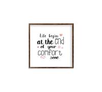 Modern Rustic Wall Art Home Decor Life Starts At The End Of The Comfort Zone Phrase Svg Art Word Wood Framed Sign, Farmhouse Rustic Wall Art Sign, 7"x7"