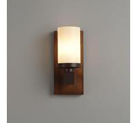 Modern Rustic Wood Wall Sconce, Single E27 Light Fixture, Solid Wood Base with Distressed Metal Accent, Frosted Cylindrical Glass Shade, Hardwired Luminaire for Bedroom, Living Room, Hallway