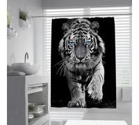 Modern Safari Aesthetic Shower Curtain Blue Eyes White Tiger Art Shower Curtains Bathroom Set Accessories Decor with Hooks Waterproof 180 x 180 cm