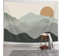 Modern Sage Green Mountain Tapestry Boho Sun and Mountain Abstract Tapestry Wall Hanging, Mid Century Nature Landscape Minimalist Decor Tapestries for Bedroom Living Room Dorm 60"x40"