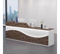 Modern Salon Reception Desk 1.2m with Storage - Stylish White & Brown Counter Table for Beauty Salons & Small Businesses, Soft Lighting, Elegant Office Furniture