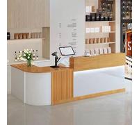 Modern Salon Reception Desk with Drawers - Stylish Lobby Counter Table Durable Engineered Wood Elegant White & Light Brown Finish 140cm Length for Hair & Beauty Salons