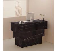 Modern Salon Reception Desk with Soft Lighting, Stylish Front Counter for Salons & Clothing Stores, 110x50x90cm, Black Textured Design for Restaurants & Beauty Salons