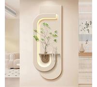 Modern Sandstone Wall Sculpture, 3D Wall Art Decor with Fake Plants, LED Decoration Painting Lamp Mural with Vase, for Living Room Restaurant(White,39 * 100cm/15.3 * 39.4in)