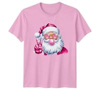 Modern Santa Bubblegum Christmas Holidays Mens T-Shirt Womens Tee Peace Sign Graphic Unisex Top Festive Apparel L Light Pink