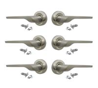 Modern Satin Nickel Lever on Rose Plate Door Handle UNO + Tubular Latch 6 Pairs