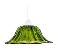 Modern Scallop Moulded Glass Pendant Ceiling Light Shade in Deep Forest Green | 10cm x 26cm | for Kitchen Dining Room etc by Happy Homewares