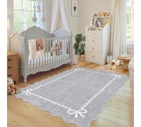 Modern Scalloped Bow Rug 120x170 cm Washable for Living Room Light Grey