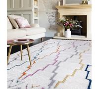 Modern Scandinavian Shaggy Rug with Fringed Ariana Moroccan Bohemian Designs for Living Room Bedroom Luxury Super Soft Rug in Multi Colours Cream (AR01 Trellis, Large 160x230 cm (5'3"x7'7"))