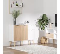 Homcom Storage Cabinet, Floor Standing Sideboard With Drawer, Natural