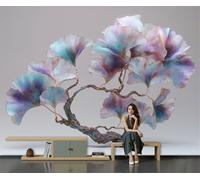 Modern Sculpture Art Wallpaper, Ginkgo Leaves Branches Wallpaper for Room Decoration, Blue Wall Murals Art Decor, for Living Room Tv Background Bedroom - 200 x 140 cm