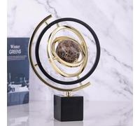 Modern Sculpture Decoration Abstract Art Room Decoration Rotating Metal Globe Ornament with Rectangle Base, Statue for Desk, Bookshelf and Living Room Decoration, Black & Gold
