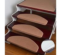Modern Self-Adhesive Stair Mats Non-Slip Half-Round Carpet Washable Strong Grip Anthracite Khaki 24x65cm (Pack of 15) - Ideal for Home Safe